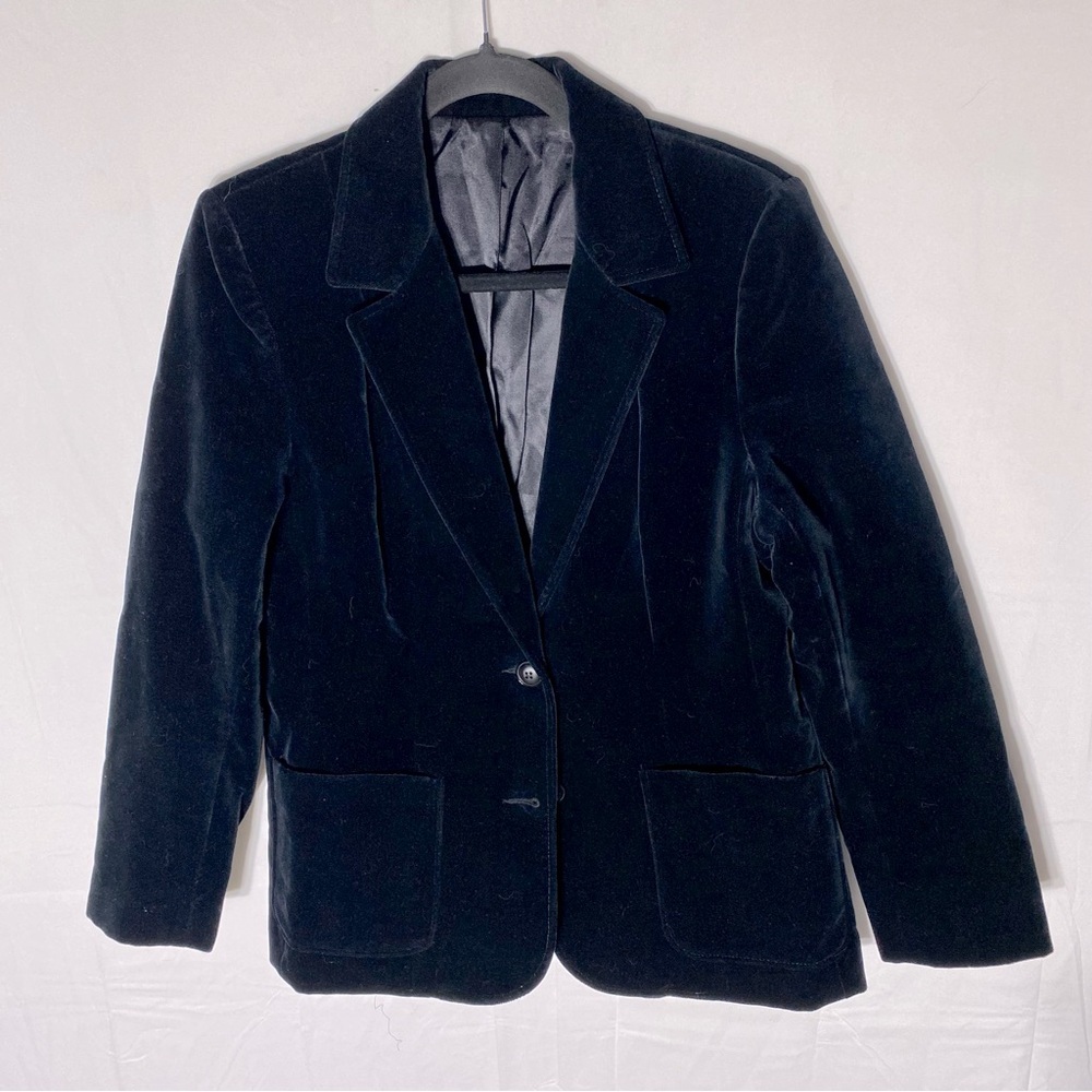 Vintage 90s Sterling Stall Black Velvet Velour Blazer Jacket M Dark Academia